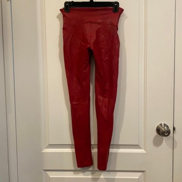 Spanx Faux Leather Leggings in Color Crimson - Picture 4 of 5